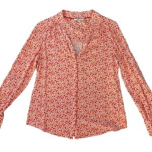 Boden Top Womens 6 Annora Floral Button Down V Neck Long Sleeve Top Red Print